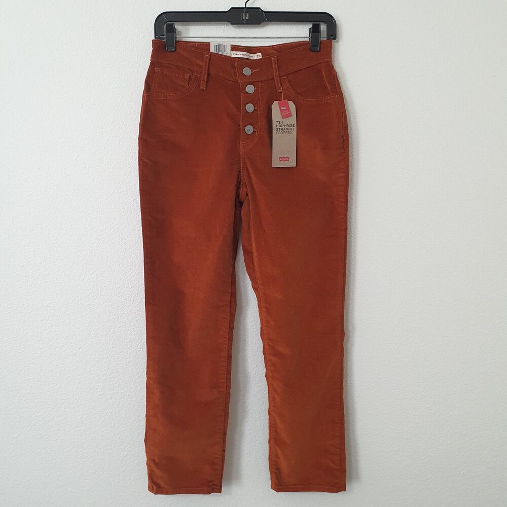 Levi's 724 Orange High Rise Straight Cropped Corduroy Pants Women's Size W26 - Picture 4 of 12